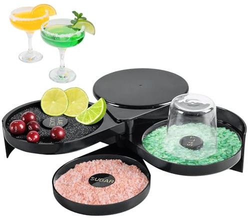 MAOPINER 3-Tier Bar Glass Rimmer Bartender Tool with Sponge, 3-Tray Black Plastic Glass Rimming Sugar Lime Juice Salt Glass Rimmer Tray for Cocktails Margaritas Bloody Marys and Gimlets