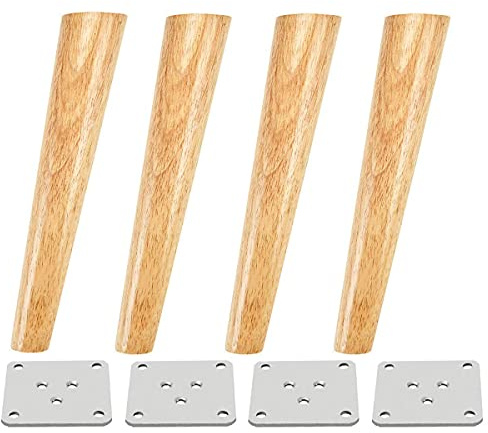 Qrity 4 PCS Wooden Furniture Legs, Oblique Tapered Replacement Sofa Feet 35CM Height with Non-slip Mat, Screws & Mounting Plate