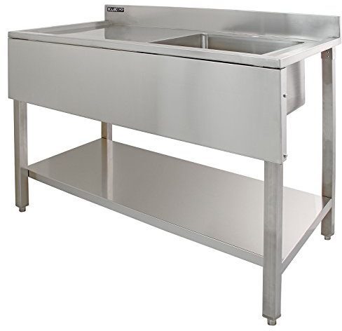 Edelstahlspüle Spültisch Spülbecken Gastrospüle Spüle Spülbecken Waschbecken Gastronomie 1 Becken rechts 120cm x 60cm x 90cm mit Abflussssieb