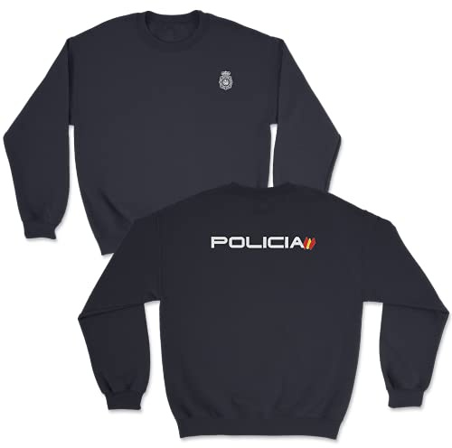 SERPOLICIA Sudadera de la Policía Nacional con el Escudo y Logo clásico. Sudadera CNP. Regalo opositor de policía Nacional (FR/ES, Letras, L, Regular, Regular, Azul Marino sin Capucha)