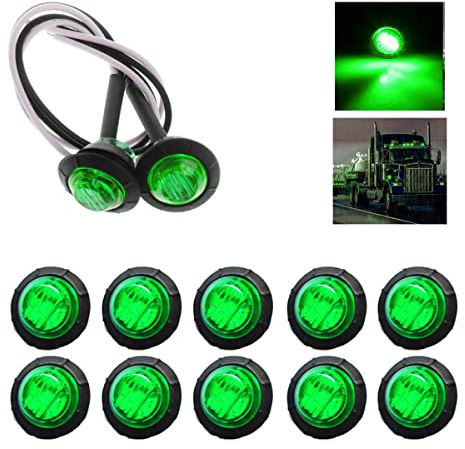 JUTTAUTO Rund 12V Seitenmarkierungsleuchten IP68 wasserdicht LED Seitenmarkierungsleuchten, für Pkw, Lkw, Anhänger, Traktoren (grün), 10 Stück