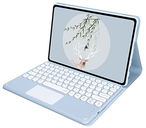 BAUBEY Keyboard Case for All-New Kindle Fire HD 10 and Fire HD 10 Plus Tablet (Only Compatible with 11th Generation 2021 Release)- Leather Cover with Touchpad Detachable Bluetooth Keyboard (Sky Blue)