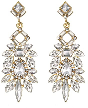Clearine Statement-Ohrringe Art Deco Strass Marquise Smaragdschliff rechteckige geometrische für Damen Klar Gold-Ton