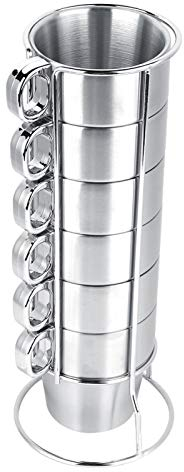 Beufee Ensemble de 6 tasses à café, à empilables en acier inoxydable à de voyage isolée à double paroi avec support de en métal