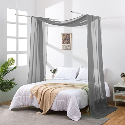 JADE POKE Betthimmel-Vorhänge, 710 cm Lang, Grau, Durchscheinend für Kinder und Erwachsene, Zum Aufhängen von Decke, Fenstervolant Vorhang Breit 52 (Kingsize)