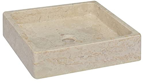 Tidyard Lavandino da Bagno, Appoggio in Marmo Colore Crema, 40x40x10 cm, Lavabo Quadrato d'Appoggio