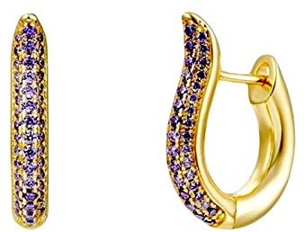 Boucle D'Oreilles Femme Or, Boucle d'oreilles Argent Femme 925 avec Violet Oxyde de Zirconium Boucle D Oreille