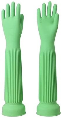 BGGIWY 58 cm Gummihandschuhe Geschirrspülen Haushalt Scrubbe Wiederholbare Küche wasserdichte Lange Wiederverwendbare Reinigungshandschuhe aus Latex