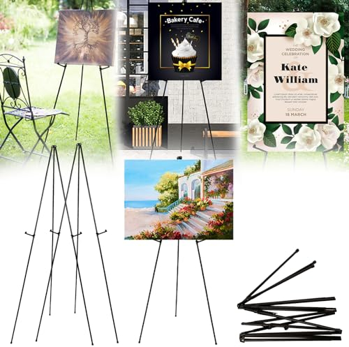 2PCS 66.53/169cm Höhe Staffelei Ständer, Staffelei Groß Leinwand Ständer Metall Stativ Zusammenklappbare Tragbare Künstler Boden Staffeleien für Hochzeitsschild Poster Kunstdisplays