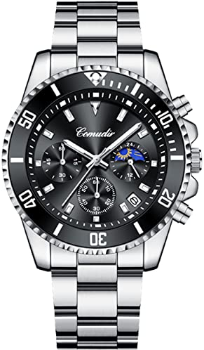 Orologio Uomo Cronografo Analogico, 30M Impermeabile Sportivo Orologio a LED da Polso Movimento al Quarzo Classico Luminoso Nero