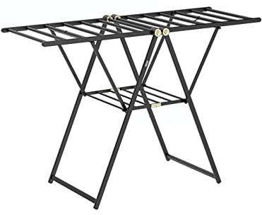 luckxuan Wäscheständer/Wäschetrockner Black Aluminiumlegierung Teleskop-Kleidungsstange, raumhohe Faltbare, flügelförmige Kleidertrocknungsregal Clothes Drying Rack