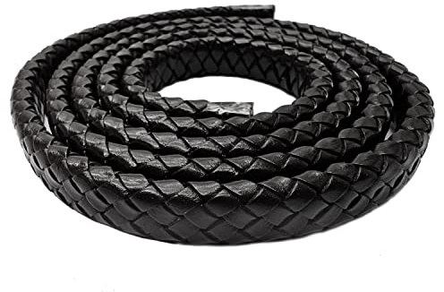 esnado Lederband oval geflochten | Breite 12 mm, Dicke 6 mm | Länge: 1 Meter | Farbe: Schwarz | ECHTES Leder - pflanzlich gegerbt