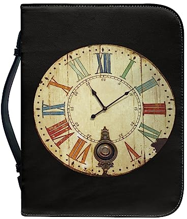 Kuiaobaty Vintage Zifferblatt Buchhülle PU Leder Reißverschluss Schwarz Notebook Tasche mit Stifttasche Planer Zubehör für Schule Büro