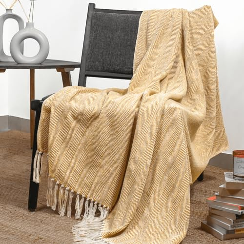 RAJRANG BRINGING RAJASTHAN TO YOU Golden Rod Überwurfdecke, 127 x 152 cm, dekorative, gemütliche Boho-Chevron-Bettüberwürfe, Bauerndecken für Wohnzimmer, Reisen, Picknick, Camping