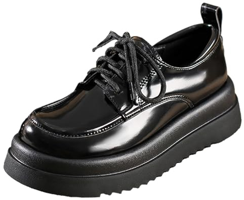rismart Mujer Cordones Formal Casual Zapato Señoras Plataforma Vintage Oxford Derby Negro Brillante,38