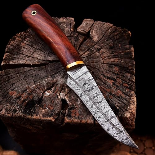 Atención coleccionista cuchillo de caza de damasco y hoja increíblemente hermosa grano MAQ1933A