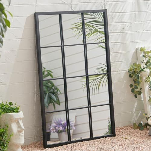 Warmiehomy Large Window Decorative Mirror Hallway Wall Mirror with Metal Frame for Living Room,Garden, Courtyard (Black, 60 * 90cm)