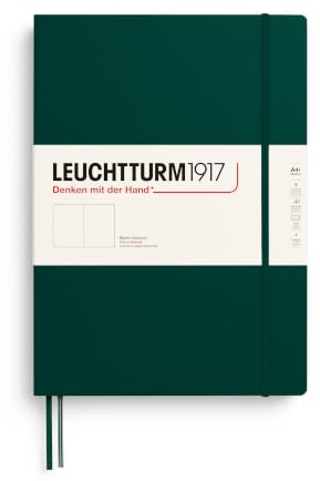 LEUCHTTURM1917 370263 Notizbuch Master Classic (A4+) Hardcover, 235 nummerierte Seiten, Forest Green, blanko | 235 nummerierte Seiten, Blanko, Fadenheftung, 2 Lesezeichenbänder, Falttasche