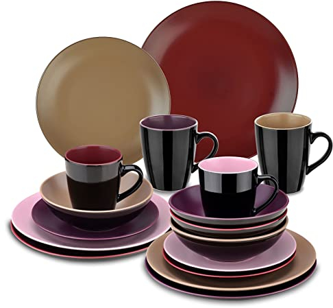 16/32/48-Piece Matte Multicolor Stonware Crockery Dinnerware Set with Dinner Plate,Dessert Plate,Bowl,Mug Set (16pcs)