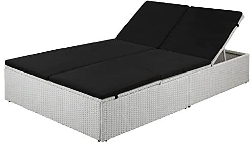 GaRcan Doppel-Sonnenliege mit Kissen, Poly-Rattan, schwarz, verstellbare Liege, verstellbare Rückenlehne, für jedes Wetter, für Terrasse, Strand, Hof, Pool, Rückenlehne in 4 Positionen ve