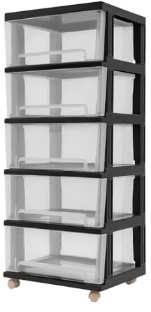 LANNADD Schubladenschrank, Aufbewahrungsturm Aus Kunststoff Bürocontainer Rollbar Kommode Organizer, Schubladenorganisator Geeignet für Küchen Bäder Wohnräume und Büros (Schwarz)