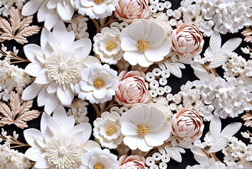 ReWallpaper 44.5cm×7m Fototapete Selbstklebend Blumen Vintage 3d Effekt Tapete Mädchenzimmer Blumen Klebefolie Möbel Rosa Blumen Tapeten Wohnzimmer 3d Abziehbar Mustertapete Weiß