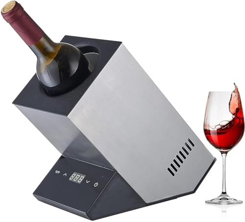Elektrischer Weinkühler, Einzelflaschen-Weinkühler aus Edelstahl, 750 ml Weinflaschenkühler, schnelle Getränke, Champagner, Getränkekühler, Geschenke für Weinliebhaber, Weinkühler,Silver