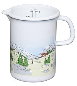 Riess, 0338-184, Küchenmaß Ø 10cm, Country, LANDLUST, Emaille, Vol. (rec.): 1,0 Liter, Made in Österreich, LBH: 16,3x11,5x14,9cm, 0,435kg, Deckel, Induktionskocher kompatibel, Gasherd geeignet