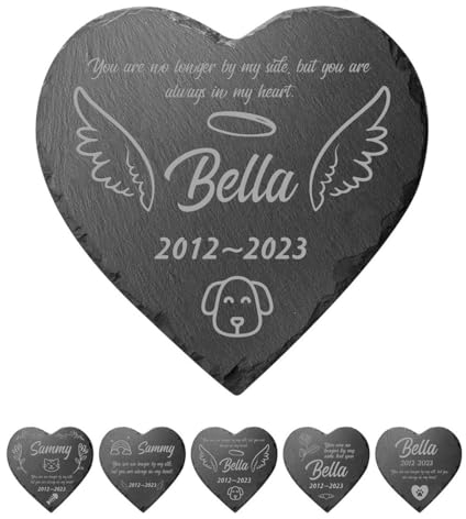 MJARTORIA Personalisiert Grabstein Hund Katze Grabplatte mit Gravur, Individuelles Grabschmuck Wetterfest Herz Gedenktafel Tiergrabstein Gedenkstein Grab mit Namen Datum
