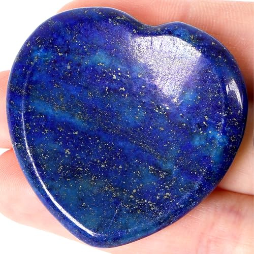 GUJOXILA Lapislazuli Kristalle Steine Kristall Sorgensteine Herz Edelsteine Herzform Heilsteine Bergkristall Daumenstein，Heilung Massagesteine für Meditation,Stress abbauen Taschensteine 40mm