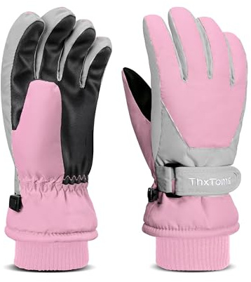 ThxToms Kinder Ski Handschuhe | Winter Snow Skihandschuhe -15℃ | PU Palme Winddicht Wasserdicht Warm Fleece | Sports Snowboard Skifahren Fahrradhandschuhe | Junge und Mädchen für 4-13 Jahre alt