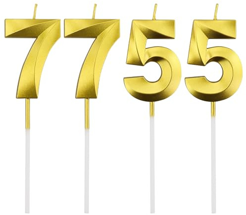 Velas de cumpleaños con números 57/75, velas doradas para cumpleaños, velas en forma de números, decoración para tartas de cumpleaños, fiestas, bodas, fiestas de empresa, aniversarios, cumpleaños