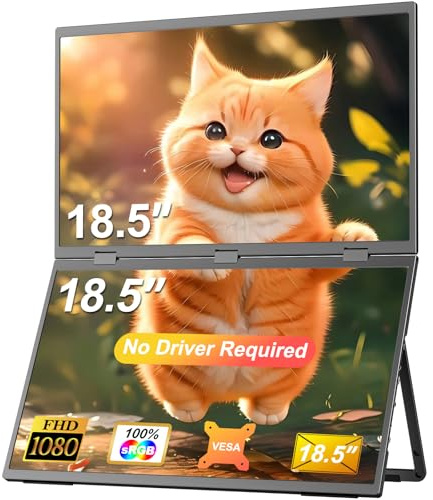 CUIUIC Dual Portable Monitor 18.5 Zoll, Tragbarer Monitor für Laptop Screen Extender 1080P, Faltbarer Triple Monitor mit Stand & VESA, Mobiler Bildschirm für Laptop, PC, Xbox, PS5, Handy
