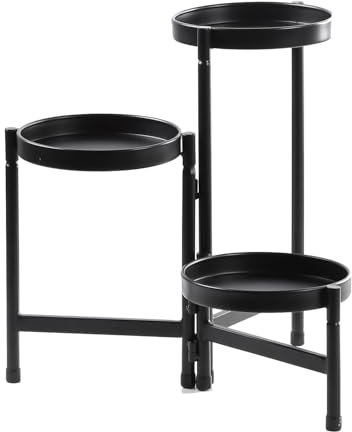 Mojawo XL Blumentopf Ständer Pflanzentreppe 3 Ebenen 47x47xH.43cm Metall/Holzboden Blumentreppe Blumenständer Pflanzenregal Blumenregal Blumenetagere