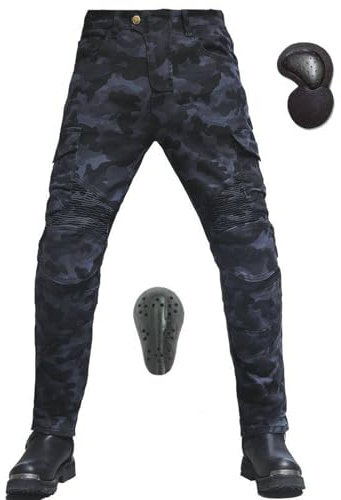 SHAIYOU Motorcykel skyddsbyxor herr motorcykel jeans andningsbara slitstarka kamouflagebyxor med 2 par höft- och knäskydd avtagbara dynor (blå, XXXL)