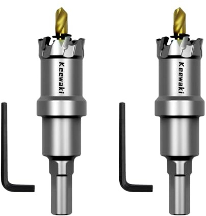 Keewaki 22mm Hole Saw Kit – 2PCS Carbide Hole Saw Drill Bit for Metal, Stainless Steel, Aluminum, Plastic, Wood – Heavy Duty Hole Cutter Set