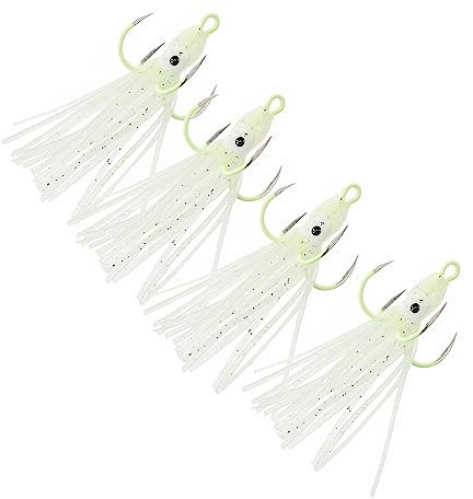 KOMBIUDA 2 Set Gancio Luminoso per Calamari Esche da Pesca Jigger Attirare Esche Marine Acqua Dolce Esca Artificiale per Polpo Uncino A Artigli Acciaio al Carbonio Bianca 4 Pezzi*2