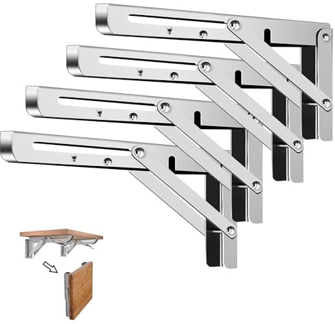 Folding Shelf Brackets 4PCS – Heavy Duty Wall Mounted Table Brackets, Stainless Steel Foldable Shelf Support for Workbench, Desk, Table – 24 Inch