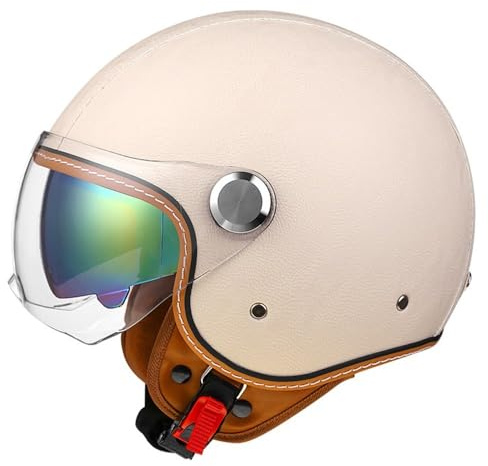 Motorradhelm Rollerhelm Retro Helm Motorrad Mit Doppelbrille Herausnehmbares Futter Chopper Helm Mit ECE Zulassung Motorradhelm Halbschale Für Erwachsener Herren Damen