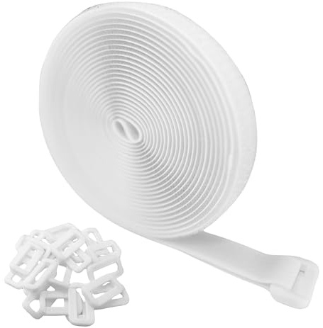 Evoges 5m x 20mm Hook and Loop Cable Straps Roll – Heavy Duty Self-Adhesive Reusable Tape with 25 Buckles – Adjustable Fastening Strips for Cable Management, DIY, Crafts, Cord Organiser (White)