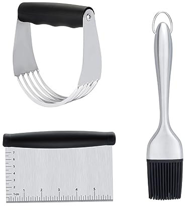 Kisangel 3piezas Herramientas De Cocina Cortador De Masa Raspador De Pasteles y Cepillo para Barbacoa Acero Inoxidable para Hornear