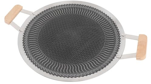 AYNEFY Coréen BBQ Grill Pan, Antiadhésif Rond Grill Pan avec Manche en Bois, Distribution Rapide de la Chaleur, adapté pour Induction, Gaz, Cuisinières électriques, Nettoyage Est Facile, (38 cm)