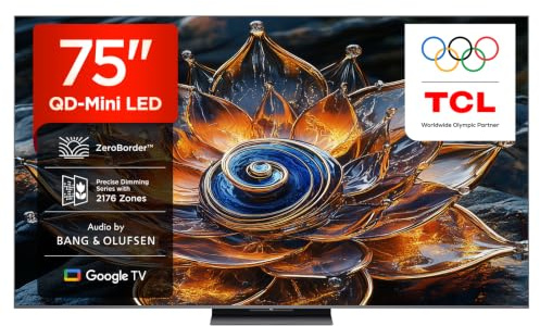 TCL 75Q8C Televisor 75 Pulgadas QD-Mini LED 4K Smart TV, 4500 nits HDR Premium, Bang & Olufsen, ZeroBorder, Google TV, Dolby Vision IQ y Atmos, Game Master