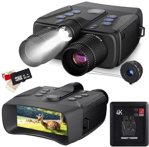 Nachtsichtfernglas für Erwachsene, 58MP-Bilder & 4K-Videoaufzeichnung 1968FT Sichtweite 5X Digitalzoom Infrarot-NVG mit 64G-Karte Taktisches Licht Wildtierbeobachtung über Große Entfernungen(Black)