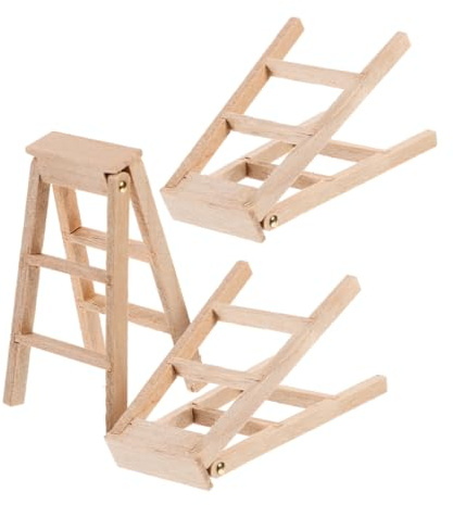 Veemoon 3pcs Miniature Wooden Ladder for Dollhouse Furniture Realistic Unfinished Wood Design Durable Craft Accessory for Dollhouse Dioramas and Micro Landscapes