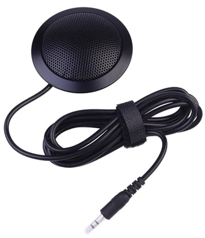 OSALADI Microfono da Conferenza Omnidirezionale 3, 5mm Piatto Nero | Connettore per Sala Riunioni, Metallo e Plastico, Cavo da 1, 5m, Plug And Play