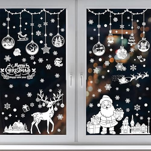 Adesivi Natalizi per Finestre, 9 Fogli Vetrofanie Natalizie Riutilizzabili Removibili Biadesivi Adesivi Natale Vetro PVC Vetrofanie Natales DIY Adesivis Finestres Natales per Natale Decorazioni
