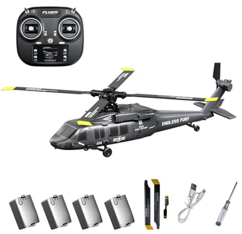 K200 UH-60 BlackHawkk RC-Hubschrauber mit 6-Achsen-Gyroskop und Ein-Tasten-Rückwärtsflug, 2,4-GHz-6-Kanal-Fernsteuerung mit Höhenhaltung und optischer Flusspositionierung für Erwachsene – RTF