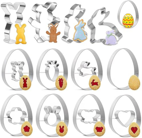 IWIDYA Set di 13 Formine per Biscotti Pasquali in Acciaio Inox,stampini per biscotti, Coniglio, Fiore, Farfalla, Pulcino e Carota, Ideali per Feste e Attività Fai-da-te con i Bambini-A
