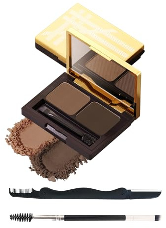 Eyebrow Powder Makeup Kit, 2 Colors Waterproof Long Lasting Dark/Light Brown Eye Brow Tinting Powder Palette, Professional Eyebrow Filler Contour Gifts for Women with Mirror Brow Brush & Razor-Set 01#